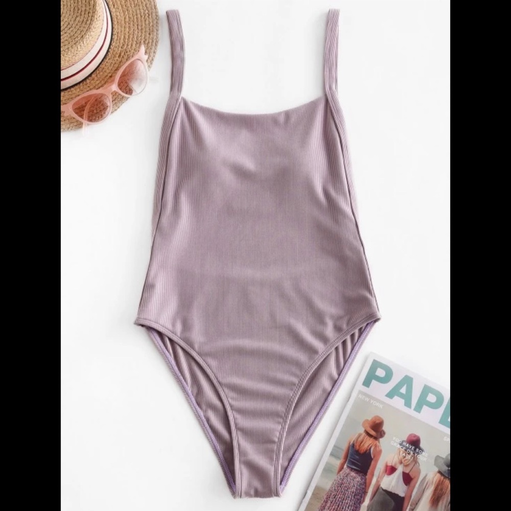 SOLD ON FB. Ribbed Drop Armhole High Cut One Piece